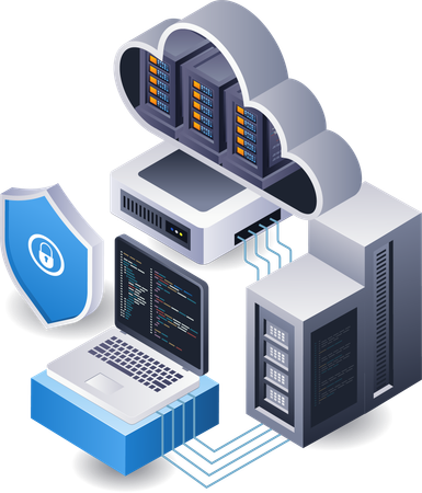 Tecnologia de servidor em nuvem de segurança de dados em linguagem de programação  Illustration