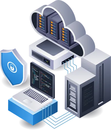 Tecnologia de servidor em nuvem de segurança de dados em linguagem de programação  Illustration