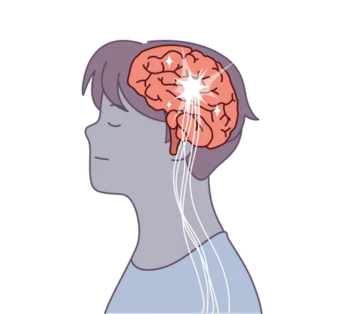 Linhas de conexão cerebral e neural na cabeça no momento do brainstorming  Ilustração