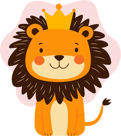 Lion avec une couronne debout avec une expression heureuse  Illustration