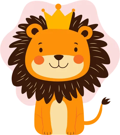 Lion avec une couronne debout avec une expression heureuse  Illustration