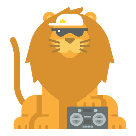 Lion avec magnétophone  Illustration