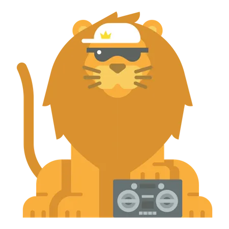 Lion avec magnétophone  Illustration