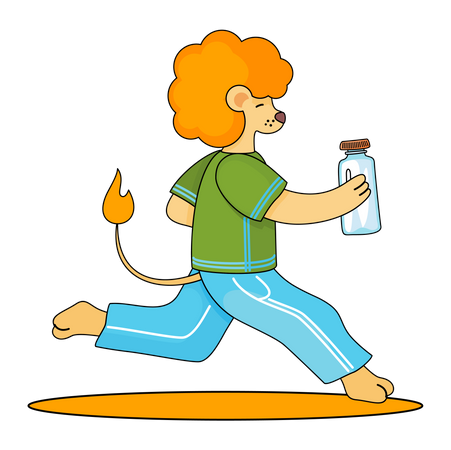 Lion cub running with glass jar Illustration