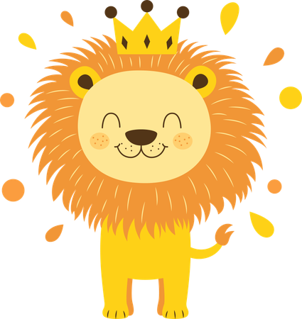 Lion en pose debout tout en portant la couronne royale  Illustration