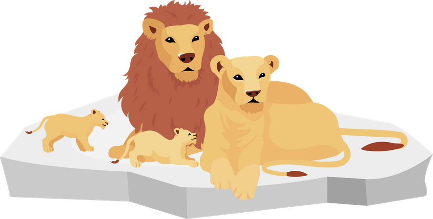 Lion family on rock  Illustration