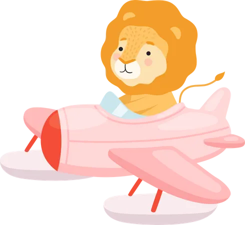 Lion Flying In Plane  Illustration