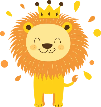 Lion giving standing pose while wearing king crown  Illustration