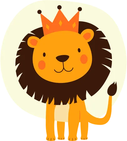 Lion giving standing pose while wearing king crown  Illustration