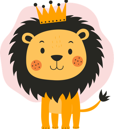 Lion heureux avec une couronne de roi  Illustration