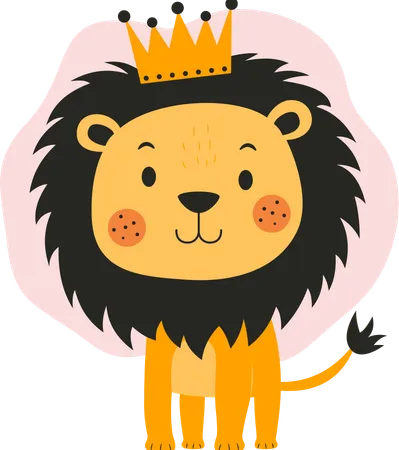 Lion heureux avec une couronne de roi  Illustration