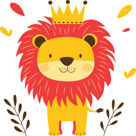 Lion heureux avec une couronne de roi  Illustration