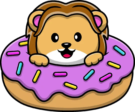 Lion In Doughnut  Illustration