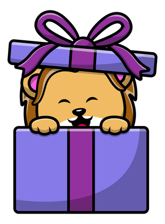 Lion Inside Gift Box  Illustration