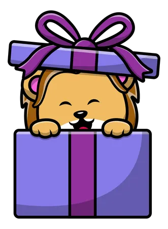 Lion Inside Gift Box  Illustration