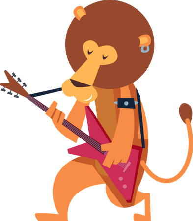 Lion jouant de la guitare  Illustration