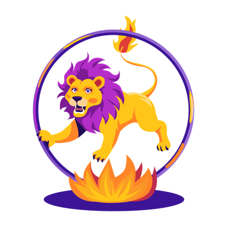 Lion jumping in circus  Illustration