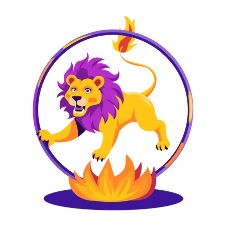 Lion jumping in circus  Illustration