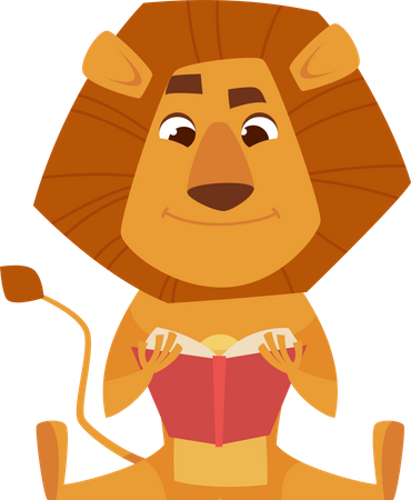 Lion Reading Book  Illustration