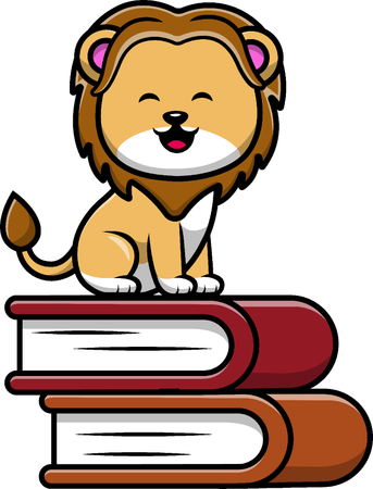 Lion Sitting On Big Book  Illustration