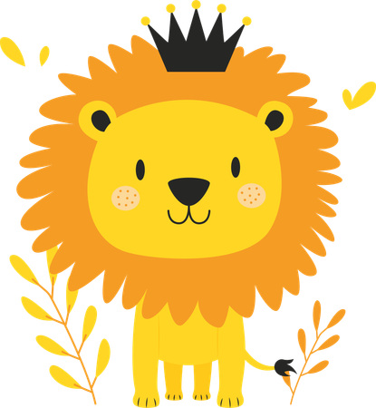 Lion with standing crown with happy expression  Illustration