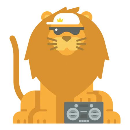 Lion with Tape recorder  일러스트레이션