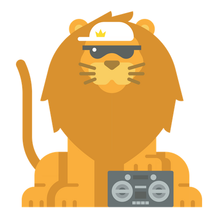 Lion with Tape recorder  Illustration