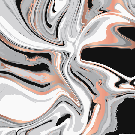 Liquid marble texture design, colorful marbling surface, copper shiny lines, vibrant abstract paint design  Illustration