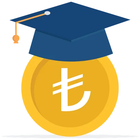 Lira money coin with mortarboard graduation cap and certificate  イラスト