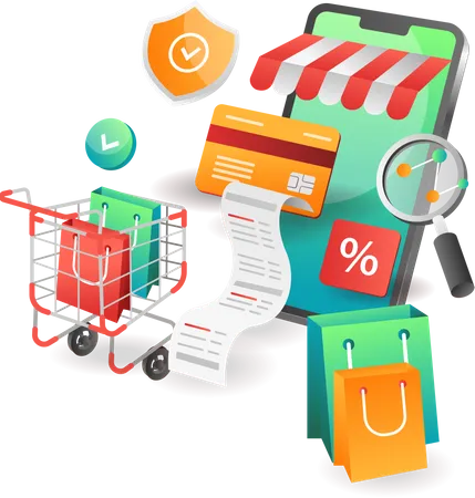 List of online shopping data in the cart  Illustration