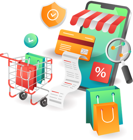 List of online shopping data in the cart  Illustration