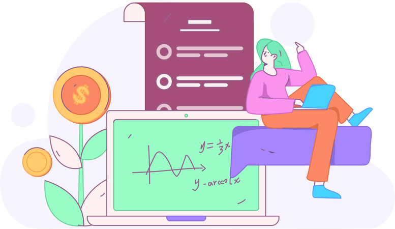 Chica haciendo lista de estudio de matemáticas  Ilustración