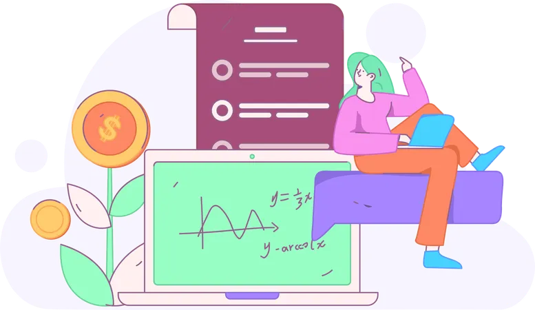 Chica haciendo lista de estudio de matemáticas  Ilustración