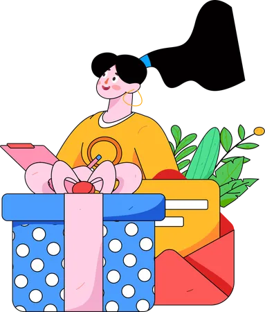 Chica haciendo lista de pedidos  Ilustración