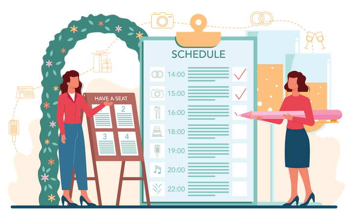 Lista de horarios de bodas  Ilustración