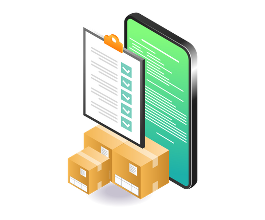 Lista de verificação de mercadorias no smartphone  Ilustração