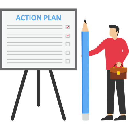 Lista de verificación del plan de acción del empresario paso a paso para avanzar y completar el proyecto  Ilustración