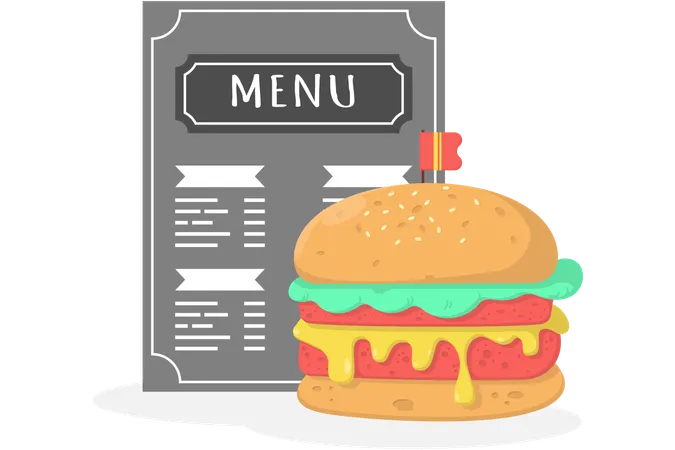 Lista de menu e hambúrguer  Ilustração
