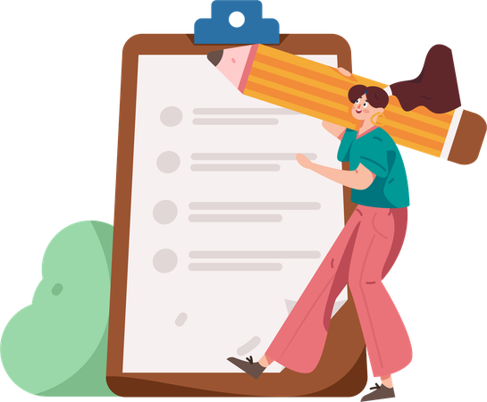 Femme faisant une liste de questionnaires  Illustration