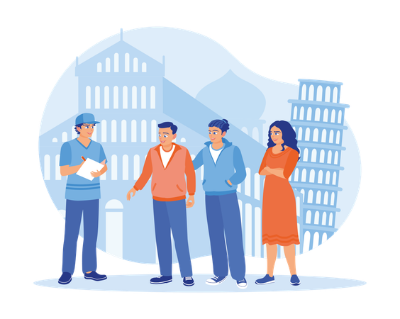 Listen to guide talking about famous monument  Illustration