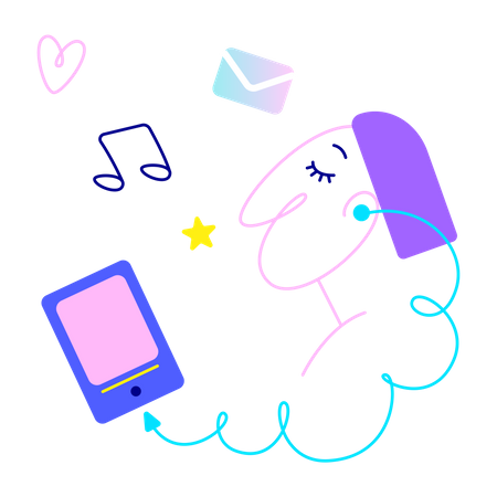 Listening music in earphones  Illustration