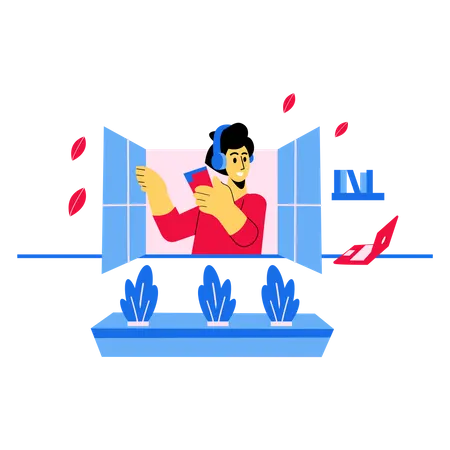 Listening music while doing work from home  Illustration