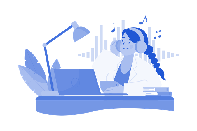 Listening To Music While Doing Work From Home  Illustration
