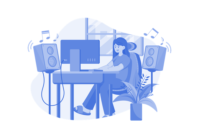 Listening To Music While Doing Work From Home  Illustration