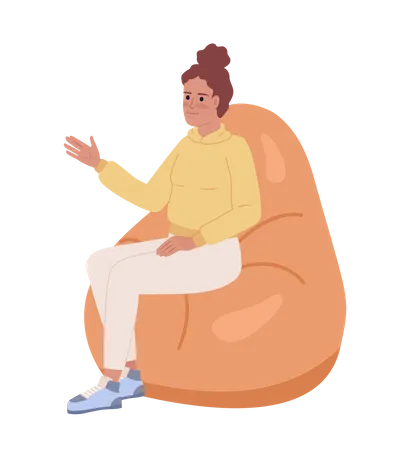 Listening woman on bean bag  Illustration