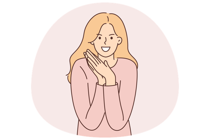Schlaue Frau lächelt und reibt sich die Handflächen, will gemeine Taten begehen oder betrügen, um finanziellen Gewinn zu erzielen  Illustration