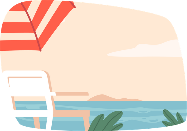 Lit de repos et parasol au bord de la mer  Illustration