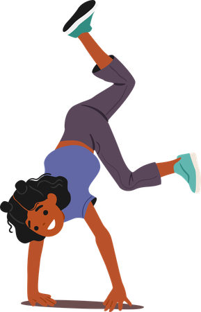 Little active girl walking upside down standing on hands  Illustration