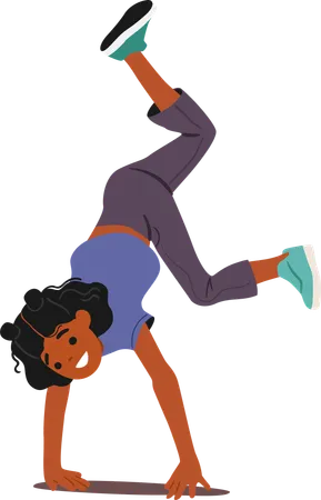 Little active girl walking upside down standing on hands  Illustration