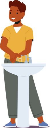 Little African Boy Washing Hands  Illustration